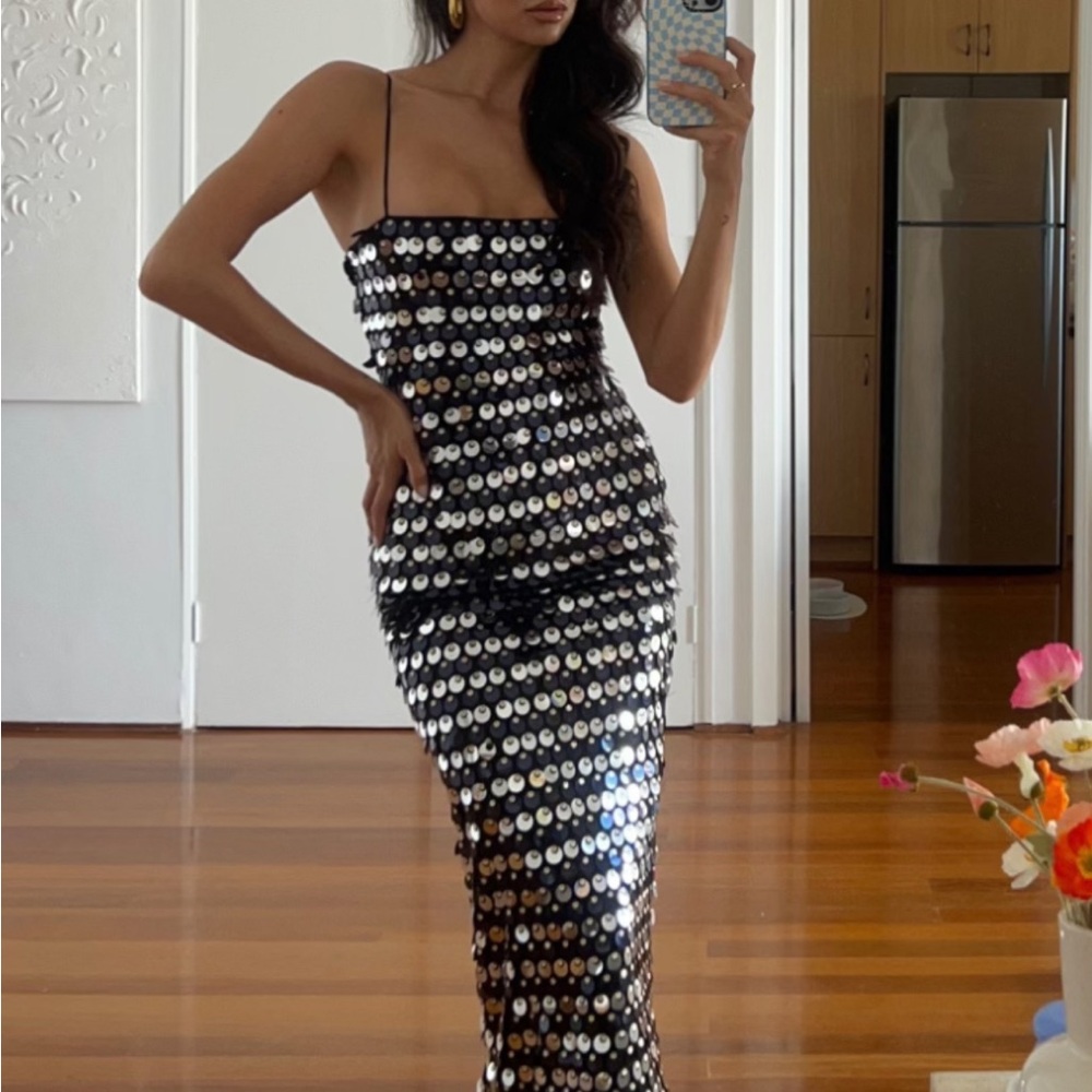 Black & Silver Sequin Midi Dress